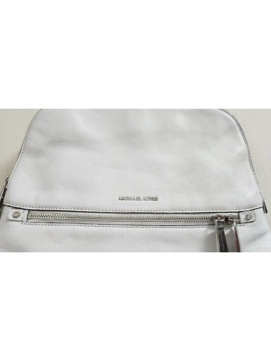 Michael Kors White Leather Backpack Women MK Gold Hardware Medium Travel Work main image 10